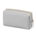 Light grey square makeup bag with cross-grain faux leather and golden zipper closure - Small / Light Gray
