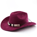 Close-up of wine red faux suede cowboy hat featuring woven rope and seashell ornament - M (56-58cm) / Burgundy