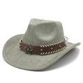 Grauer Cowboyhut aus Wildleder mit braunem Lederband und metallischem Sternemblem - M (56-59cm) / Armeegrünes Wildleder