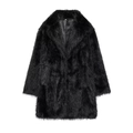 Detailed view of the soft faux fur texture and lapel design on the black long coat - XS / Black