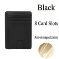 Slim black RFID blocking leather card wallet with 8 functional vertical slots - Anti-magnetic 8 Slots / Black