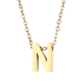 Gold stainless steel necklace with 3D letter N pendant on a minimalist chain - Letter N(KN234004-Z)