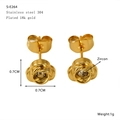 18K gold plated 304 stainless steel rose stud earrings with zircon center 7mm - Zircon Rose Style (S-E264)