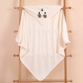 Soft cream coral fleece hooded baby towel with cute bear ears on wooden rack - Bear Style / 80CM*80CM / Off White