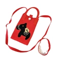 Red knitted cat-style mobile phone bag with horse embroidery and long shoulder strap - Horse with Coin