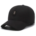 Thick black winter hat for men with GOLF SPORT logo and protective ear flaps - Black