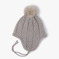 Berretto grigio in maglia a trecce con pompon soffice e paraorecchie per donne - Taglia unica / Marrone