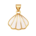Pendentif coquillage en laiton doré avec émail blanc et accent de pierre de zircon - Pendentif Coquillage en Émail Blanc