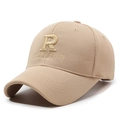 Beige baseball cap with R RELAXATION embroidery shown in a 45-degree angle profile - Adjustable / Medium Beige