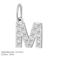 Sparkling silver stainless steel letter M pendant with zircon stones for DIY jewelry - M-Silver