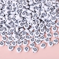 White round acrylic beads with black cross pattern for DIY jewelry making - 4x7mm White With Black Cross (100pcs)