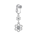 Detailed close-up of a silver non-piercing belly ring with sparkling zircon flowers - Silver Double Layer Flower Rhinestone Style (FBR24011005)