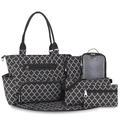 5-piece multifunctional diaper bag set with geometric clover pattern and black finish - Black and White Clover