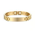 Nahaufnahme des goldenen Edelstahl-Gliederarmbandes mit gravierbarer Metallplatte - 8mm / Gold