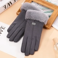 Gants thermiques gris en daim pour femmes avec revers en fourrure et écran tactile - Taille unique / Daim Synthétique Étiquette Cuir-Gris (Double Épais)