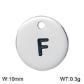 Minimalist 10mm stainless steel round letter F pendant in silver finish with black filling - Letter F