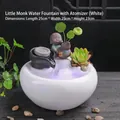 White ceramic little monk water fountain with mister and 福 character gourd, 25x25x23cm - Luck Turn - White Style - With Atomizer