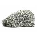 Retro jacquard flat cap with black botanical pattern and metal adjustment buckle - Adjustable / White