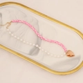 Detalle de collar bohemio de arcilla polimérica con perlas y colgante de corazón de ámbar - 2# Rosa Moteado - Tablero de Ajedrez Rosa Blanco Con Corazón de Ámbar