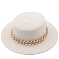 Detail of flat top boater straw hat featuring a thick gold metal chain decoration - M (56-58cm) / Off-White Style (06)