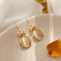 Elegant gold bow earrings with shimmering cat eye stones and cubic zirconia accents - 29# Gold Bowknot Circle Earrings