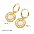 Detail of 14K gold titanium earrings featuring 15mm white shell inlay and wave border - 1052-Wavy Edge Disc