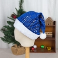 Blue velvet Christmas hat with golden glitter stripes and white plush trim for holiday decor - Blue Gold Foil Christmas Hat