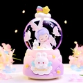 Luminous crystal ball music box with pink sleeping angel, rabbit and Dream carving - 24110 Purple Hair / Large Size 100+ Spins + Snow + Colored Lights + Music