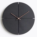 Minimalist Nordic round wall clock with gray slate face and natural wooden hands - Black