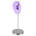 Lavender silicone ear model with silver metal stand for jewelry display and piercing study - Right Ear / Purple