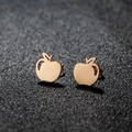 Minimalist gold apple stud earrings in stainless steel with hollow leaf design for women - Rose Gold Apple