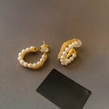 Orecchini eleganti placcati in oro a forma di onda con perle e zirconi luminosi - Oro (Perno per orecchini in argento sterling 925)