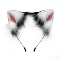 Cerchietto con orecchie di gatto in peluche bianco e nero con pelliccia sintetica rosa - Nero e Bianco