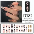 Schachbrett-Künstliche Nägel mit schwarzem Herz und Perlen-Detail, 24 Stück Set - Nude Schwarzes Herz Schachbrett Metall (D182)