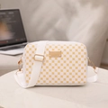 White crossbody small square bag with yellow floral pattern and adjustable strap - White