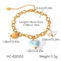 Detailed view of heart charms on gold stainless steel bracelet with size dimensions - Gold Multi-Pendant Heart Flower Bracelet (HC-B20353)
