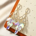 Boucles d'oreilles longues à franges dorées avec cristaux marquise colorés et strass - Arc-en-ciel Or
