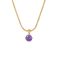 Elegante collana d'oro con ciondolo in zircone viola rotondo e classica incastonatura a sei griffe - Oro - Zircone Viola