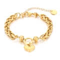 Goldenes Gliederkettenarmband aus Edelstahl mit Herzanhänger und polierten Perlen - Polierte Perlen Herz Stil (KB170152-Z)