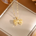 Elegant gold titanium steel butterfly pendant necklace with white zircon inlay - A0113 Gold Bowknot