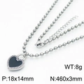 Silver beaded titanium necklace with black heart pendant and anchor gear details - Silver Black Heart Necklace (KN234399-Z)