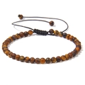 Adjustable woven bracelet with 4mm brown tiger eye natural stone beads for yoga - Yellow Tiger Eye
