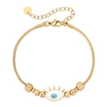 Bracciale dorato con occhio greco blu, perline e catena a serpente per donna chic - Oro