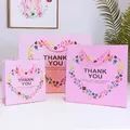 Pink paper gift bags with floral heart pattern and cotton handles in three sizes - Medium (20*8*20cm) / Pink Floral Thank You