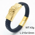 Men's 18k gold lion head bracelet with black braided leather strap and magnetic clasp - Gold Color Lion Head (KB179988)