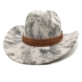 Detail of tie-dye western cowboy hat with brown braided leather band and marble texture - M (56-58cm) / Tie-Dye Grey