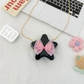 Cute black star crossbody bag with pink sequin bow and pearl trim for girls - Black Bow
