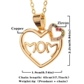 Golden heart necklace for women with MOM pendant and zircon inlay on a 45cm fine chain - Gold-D380