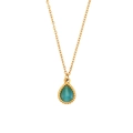Minimalist gold necklace featuring a vibrant turquoise teardrop opal pendant charm - Blue
