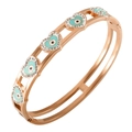 Bracelet jonc en or rose avec cœurs œil porte-bonheur et strass micro-pave - Or rose